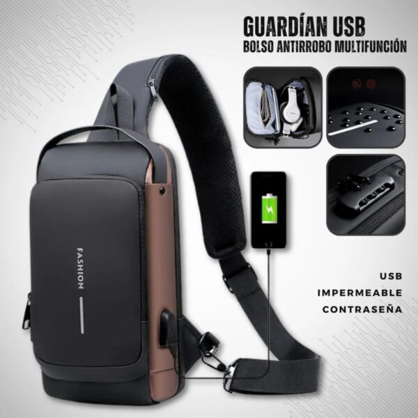 Mochila Bolso Antirrobo De Pecho Con Puerto Usb Impermeable - Image 4