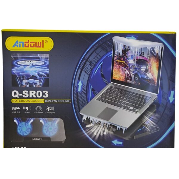 Soporte Base Ventilador Laptop Andowl, Enfriamiento Doble Ventilador - Image 2