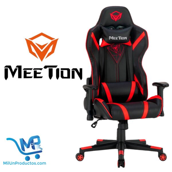 Silla Gamer Meetion MT-CHR15 Ergonómica Negra-Roja Tapizado De Cuero Sintético
