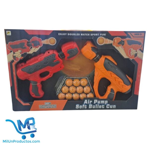 Pistola Juguete Doble 12 Balas Blandas Con Bomba De Aire