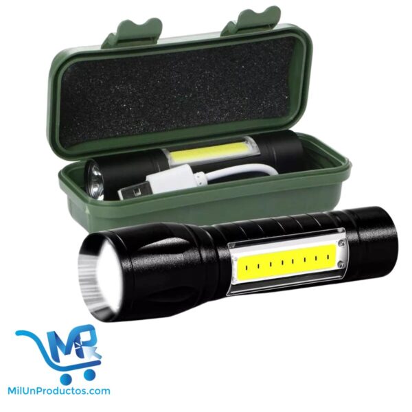 Linterna Táctica Recargable Led Con Zoom Y Linterna Lateral Resistente Al Agua