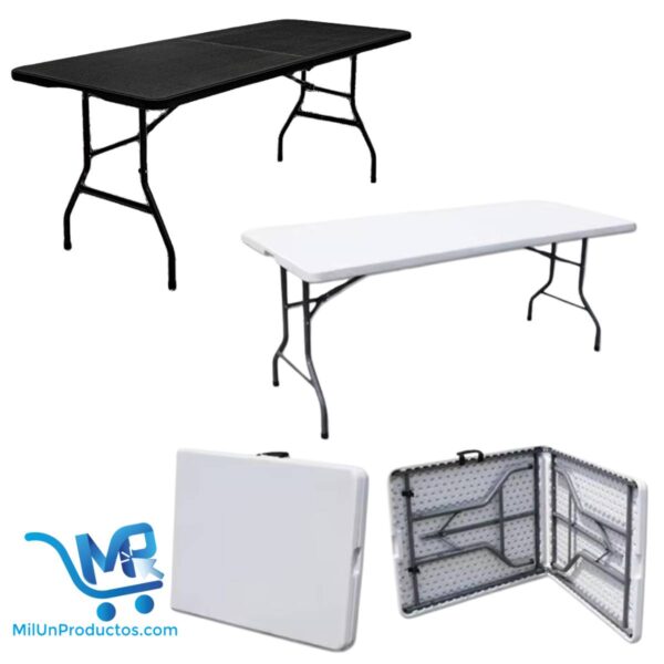 Mesa Plegable Para Camping Jardín Rattan Negro, Blanco