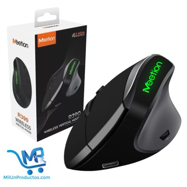 Mouse Meetion R390 Vertical Ergonómico Inalámbrico Negro
