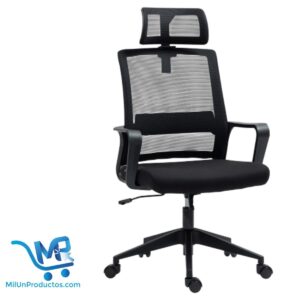 Silla De Oficina Ergonómica Reposacabezas Regulable Megan Negro Algodón